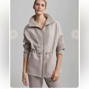 Varley Taupe Zip-Up Jacket with Ribbed Collar